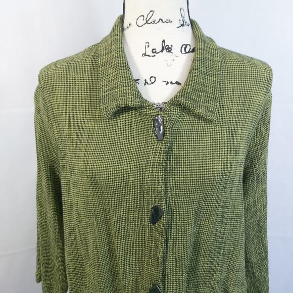 Connies Moon Light Green Black Lagenlook Asymmetrical Top M - Picture 3 of 8